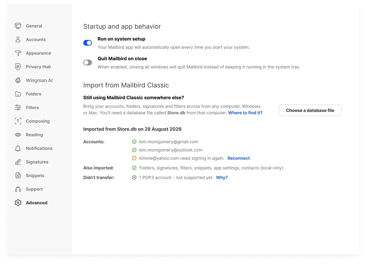 Mailbird Next import summary screen